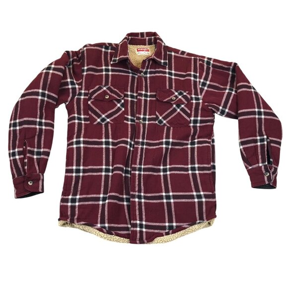 Wrangler Mens Shirt Jacket Small Flannel Red Plaid Sherpa Lined Warm Cozy Winter - Picture 1 of 12